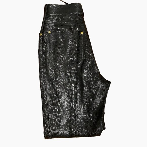 Genny || High Waisted Textured Black Snakeskin Trousers - Picture 4 of 6